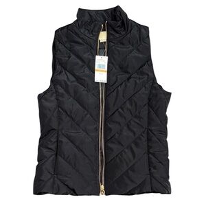MICHAEL Michael Kors Black Puffer Vest with Gold Zipper